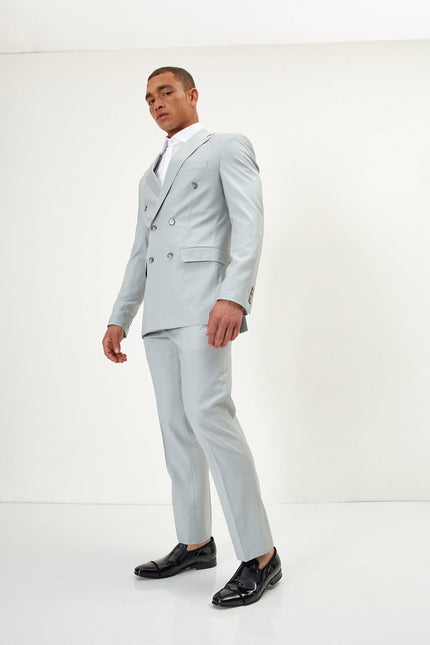 Men's Italian Super 120s Merino Wool Double-Breasted Suit - Sage Tint Grey | Ron Tomson