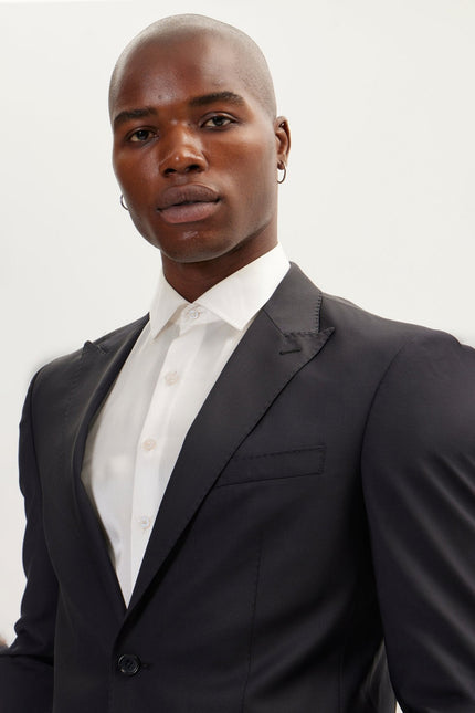 Men's Italian Super 120s Merino Wool Single-Breasted Suit - Charcoal Navy | Ron Tomson