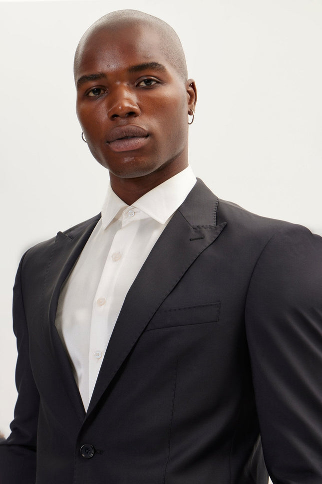 Men's Italian Super 120s Merino Wool Single-Breasted Suit - Charcoal Navy | Ron Tomson