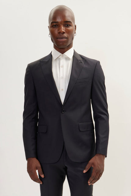 Men's Italian Super 120s Merino Wool Single-Breasted Suit - Charcoal Navy | Ron Tomson
