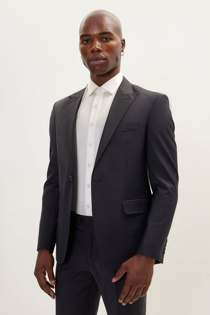 Men's Italian Super 120s Merino Wool Single-Breasted Suit - Charcoal Navy | Ron Tomson
