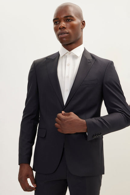 Men's Italian Super 120s Merino Wool Single-Breasted Suit - Charcoal Navy | Ron Tomson
