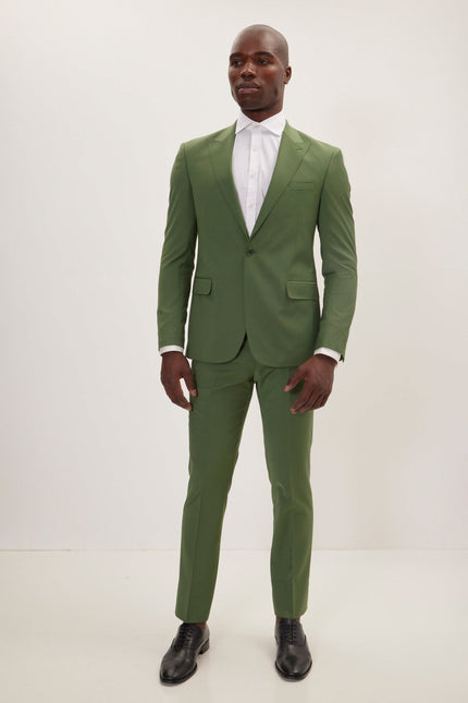 Men's Italian Super 120s Merino Wool Single-Breasted Suit - Kale Green | Ron Tomson