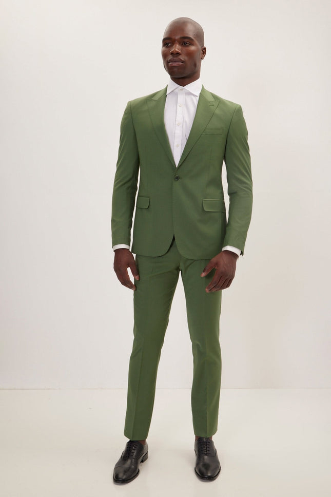 Men's Italian Super 120s Merino Wool Single-Breasted Suit - Kale Green | Ron Tomson