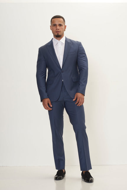 Men's Italian Super 120s Merino Wool Single-Breasted Suit - Dark Petrol Blue | Ron Tomson