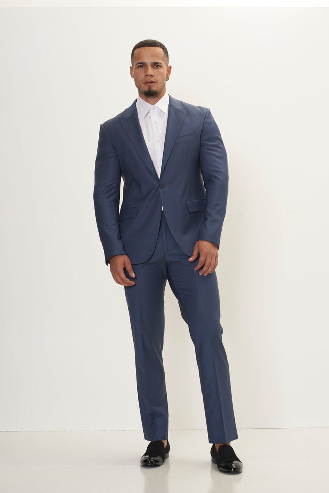 Men's Italian Super 120s Merino Wool Single-Breasted Suit - Dark Petrol Blue | Ron Tomson