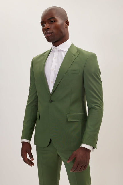 Men's Italian Super 120s Merino Wool Single-Breasted Suit - Kale Green | Ron Tomson