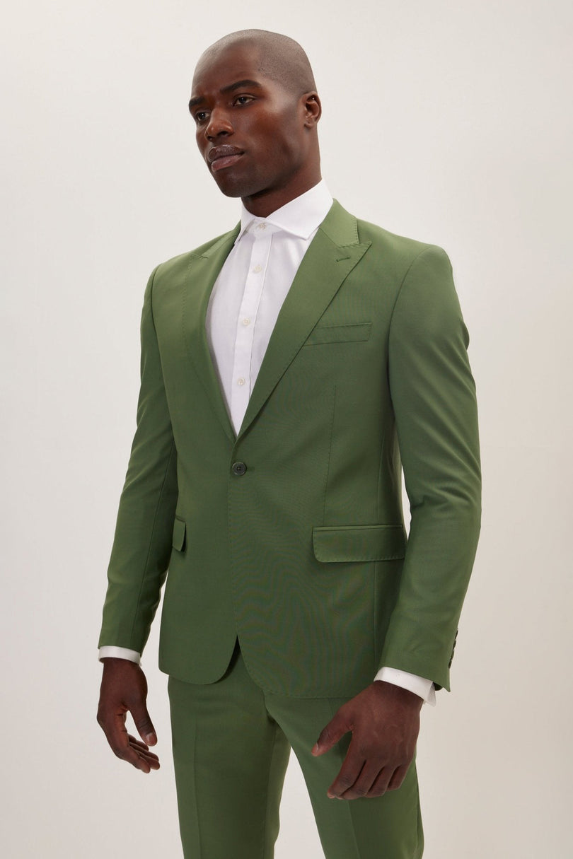 Men's Italian Super 120s Merino Wool Single-Breasted Suit - Kale Green | Ron Tomson