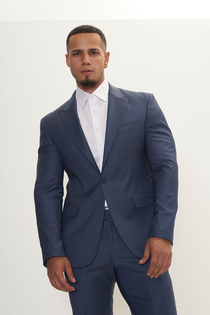 Men's Italian Super 120s Merino Wool Single-Breasted Suit - Dark Petrol Blue | Ron Tomson