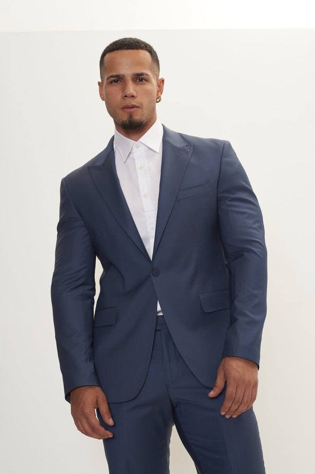 Men's Italian Super 120s Merino Wool Single-Breasted Suit - Dark Petrol Blue | Ron Tomson