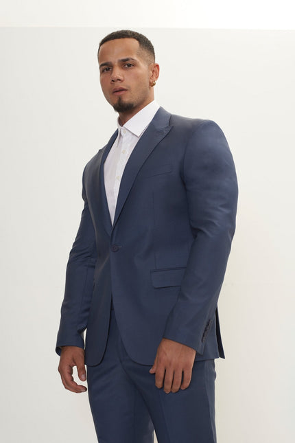 Men's Italian Super 120s Merino Wool Single-Breasted Suit - Dark Petrol Blue | Ron Tomson