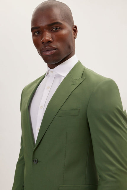 Men's Italian Super 120s Merino Wool Single-Breasted Suit - Kale Green | Ron Tomson