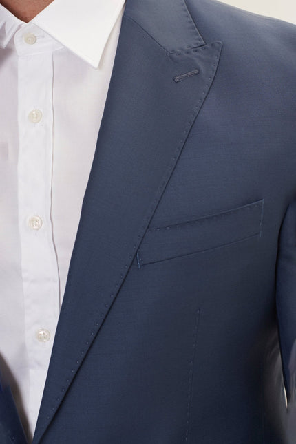 Men's Italian Super 120s Merino Wool Single-Breasted Suit - Dark Petrol Blue | Ron Tomson