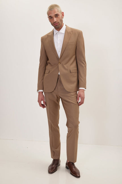 Men's Italian Super 120s Merino Wool Single-Breasted Suit - Khaki | Ron Tomson