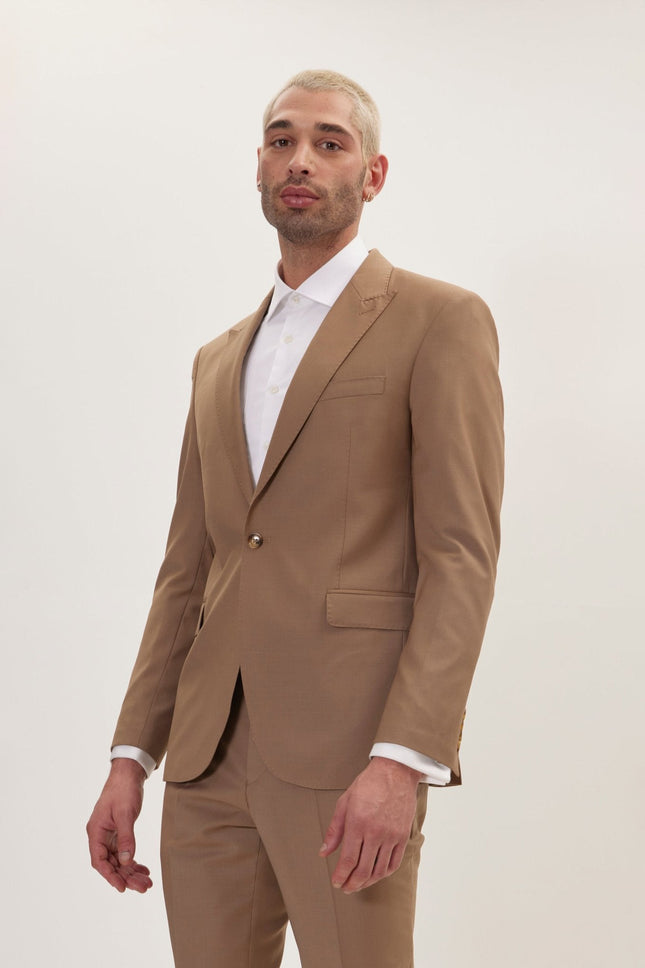 Men's Italian Super 120s Merino Wool Single-Breasted Suit - Khaki | Ron Tomson