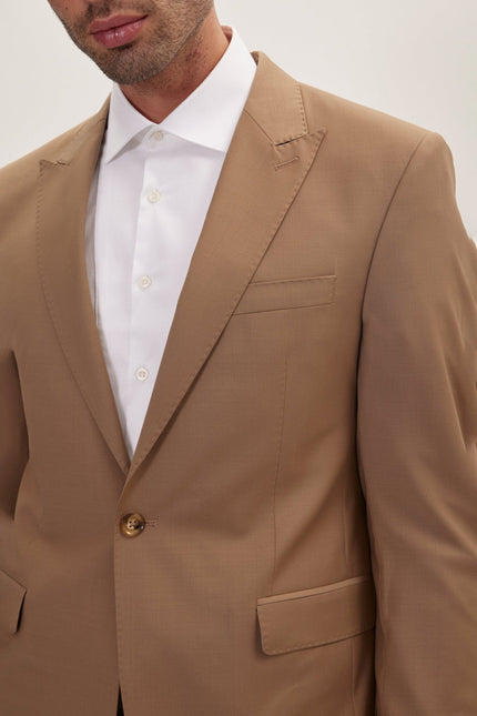 Men's Italian Super 120s Merino Wool Single-Breasted Suit - Khaki | Ron Tomson