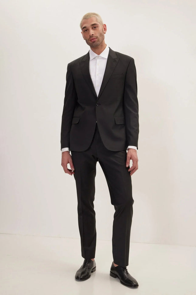 Italian Super 120s Merino Wool Single-Breasted Suit - Jet Black