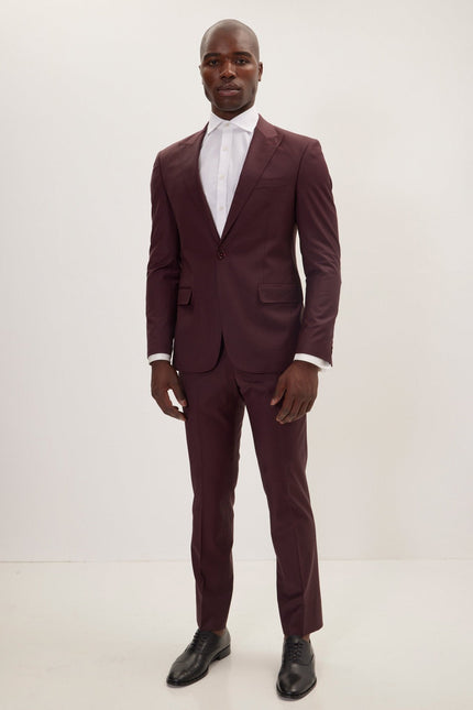 Men's Italian Super 120s Merino Wool Single-Breasted Suit - Burgundy | Ron Tomson