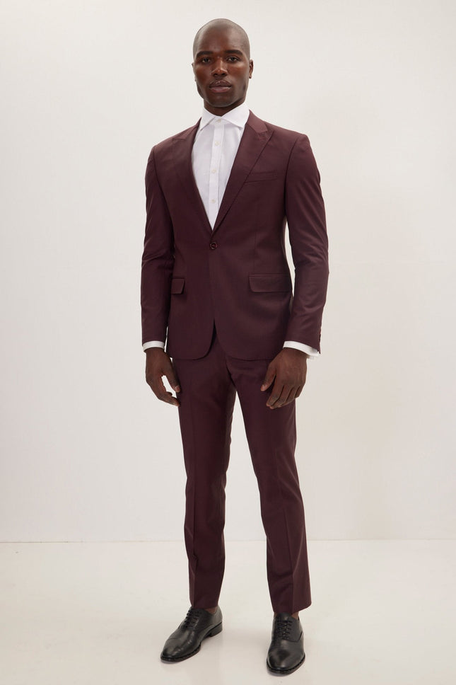 Men's Italian Super 120s Merino Wool Single-Breasted Suit - Burgundy | Ron Tomson