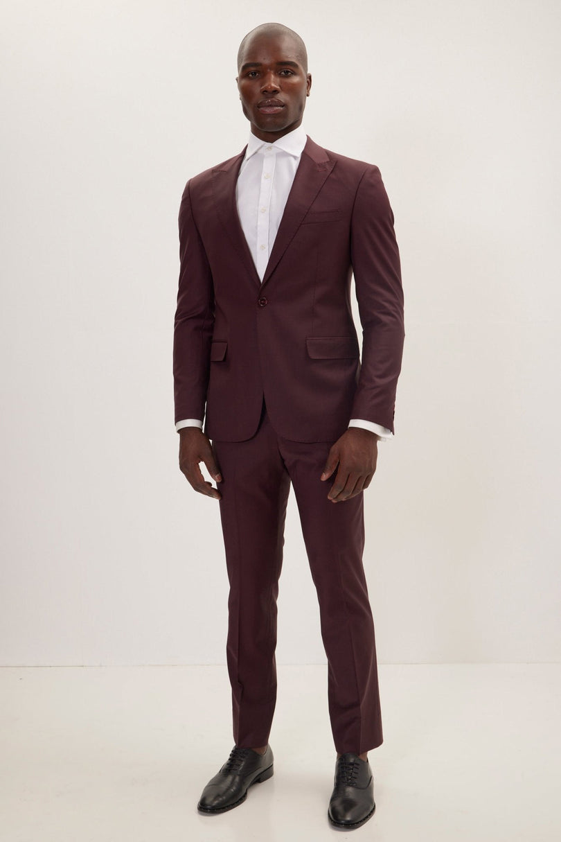 Men's Italian Super 120s Merino Wool Single-Breasted Suit - Burgundy | Ron Tomson