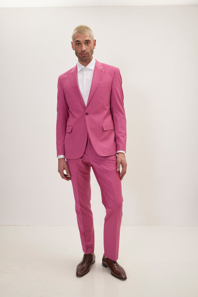 Italian Super 120s Merino Wool Single-Breasted Suit - Raspberry Pinkish Red