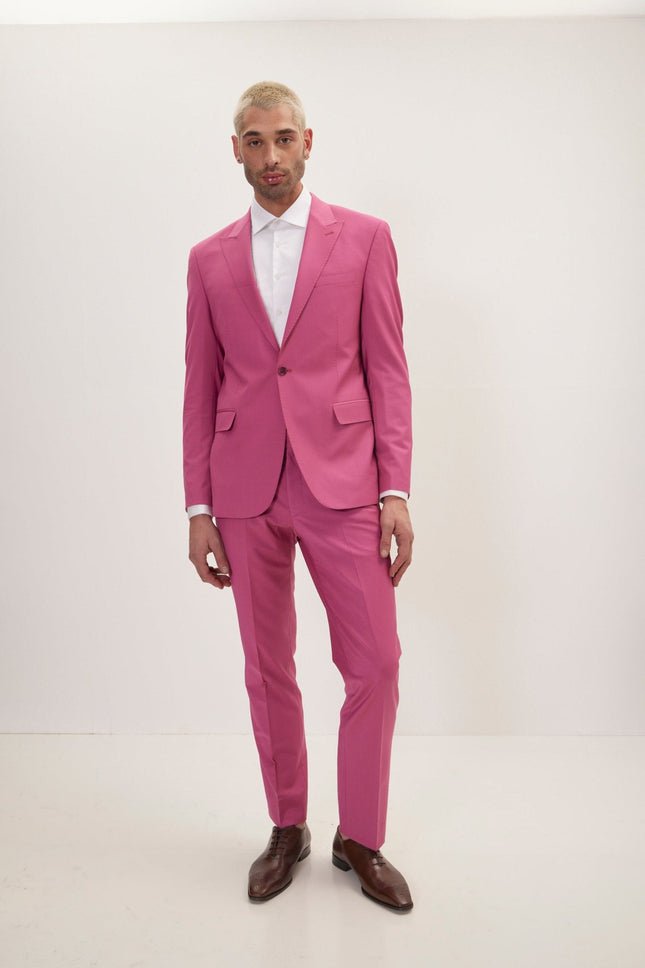 Men's Italian Super 120s Merino Wool Single-Breasted Suit - Raspberry Pinkish Red | Ron Tomson