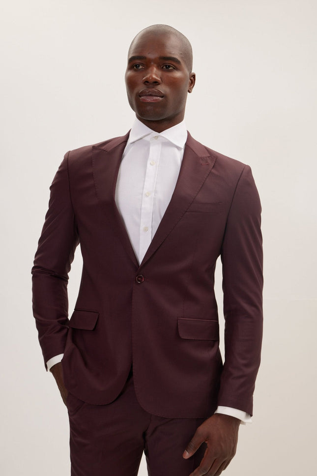 Men's Italian Super 120s Merino Wool Single-Breasted Suit - Burgundy | Ron Tomson