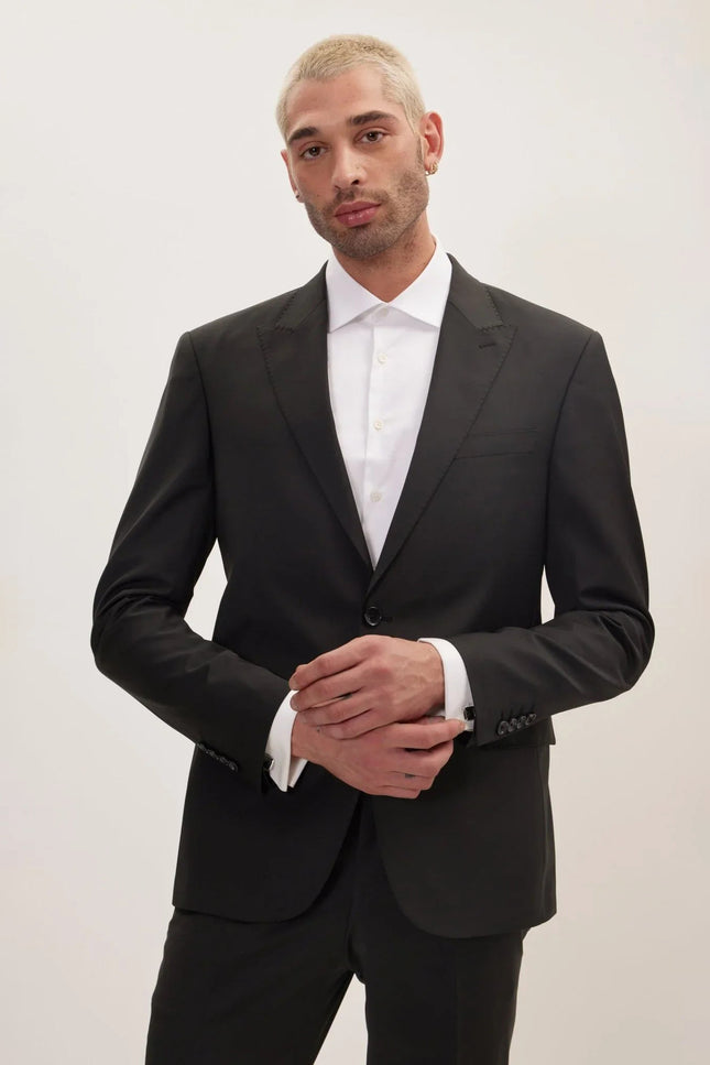 Italian Super 120s Merino Wool Single-Breasted Suit - Jet Black