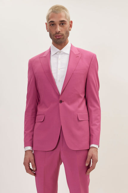 Men's Italian Super 120s Merino Wool Single-Breasted Suit - Raspberry Pinkish Red | Ron Tomson