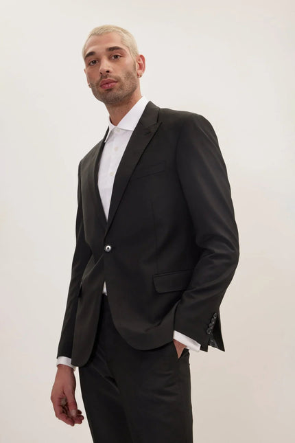 Men's Italian Super 120s Merino Wool Single-Breasted Suit - Jet Black | Ron Tomson