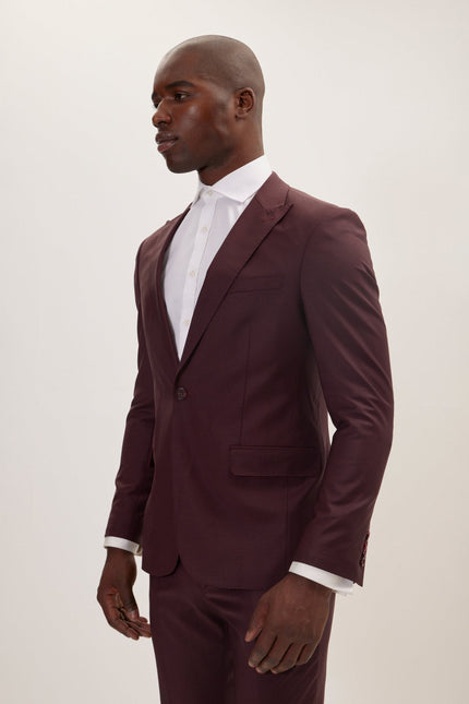 Men's Italian Super 120s Merino Wool Single-Breasted Suit - Burgundy | Ron Tomson