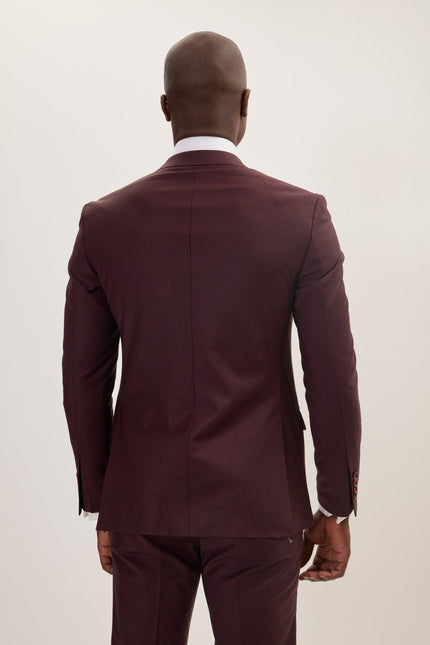 Men's Italian Super 120s Merino Wool Single-Breasted Suit - Burgundy | Ron Tomson