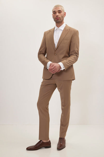 Men's Italian Super 120s Merino Wool Single-Breasted Suit - Khaki | Ron Tomson