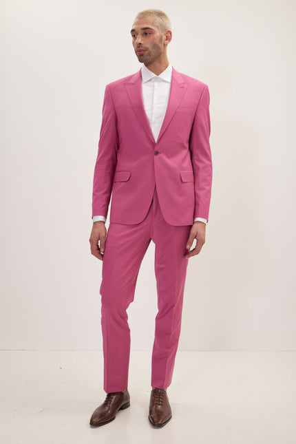 Men's Italian Super 120s Merino Wool Single-Breasted Suit - Raspberry Pinkish Red | Ron Tomson