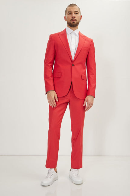 Men's Italian Super 120s Merino Wool Single-Breasted Suit - Blood Orange | Ron Tomson