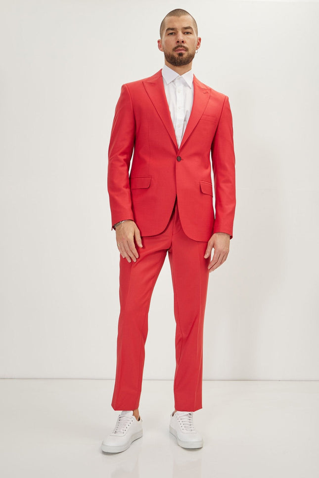 Men's Italian Super 120s Merino Wool Single-Breasted Suit - Blood Orange | Ron Tomson