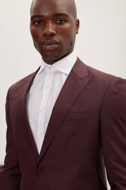 Men's Italian Super 120s Merino Wool Single-Breasted Suit - Burgundy | Ron Tomson