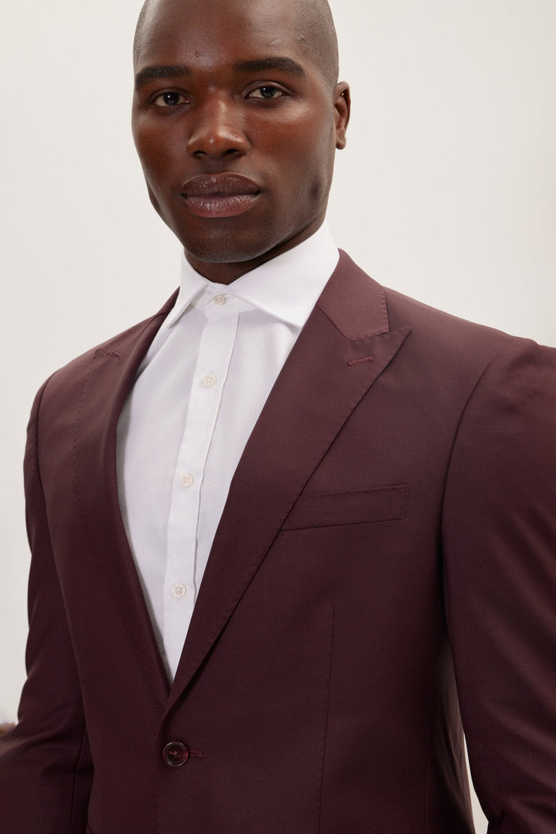 Men's Italian Super 120s Merino Wool Single-Breasted Suit - Burgundy | Ron Tomson