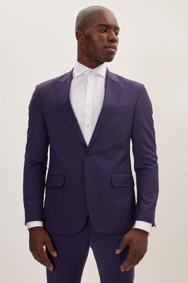 Men's Italian Super 120s Merino Wool Single-Breasted Suit - Aubergine Purple | Ron Tomson