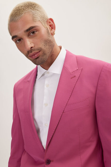 Men's Italian Super 120s Merino Wool Single-Breasted Suit - Raspberry Pinkish Red | Ron Tomson