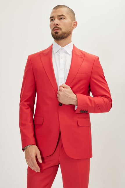 Men's Italian Super 120s Merino Wool Single-Breasted Suit - Blood Orange | Ron Tomson