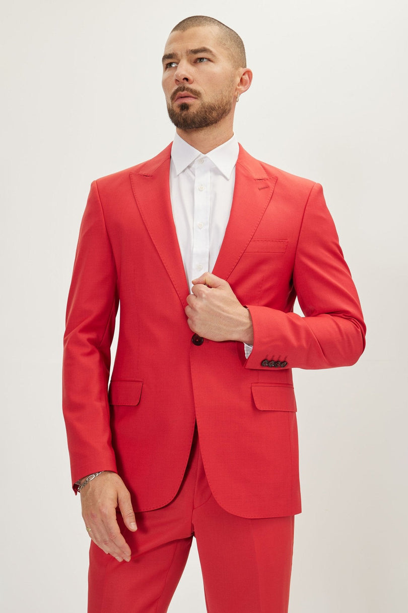 Men's Italian Super 120s Merino Wool Single-Breasted Suit - Blood Orange | Ron Tomson
