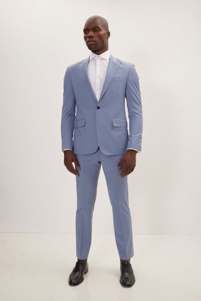 Italian Super 120s Merino Wool Single-Breasted Suit - Monument Grey Ish Blue