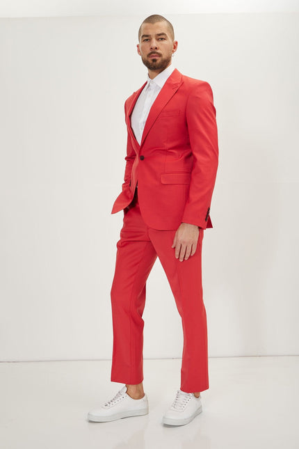 Men's Italian Super 120s Merino Wool Single-Breasted Suit - Blood Orange | Ron Tomson