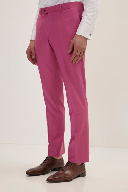 Men's Italian Super 120s Merino Wool Single-Breasted Suit - Raspberry Pinkish Red | Ron Tomson