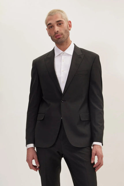 Men's Italian Super 120s Merino Wool Single-Breasted Suit - Jet Black | Ron Tomson