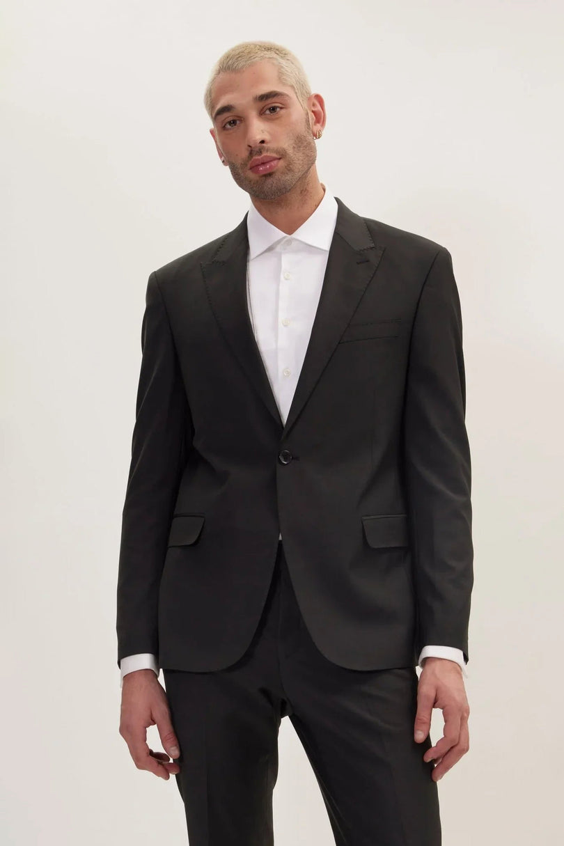 Men's Italian Super 120s Merino Wool Single-Breasted Suit - Jet Black | Ron Tomson