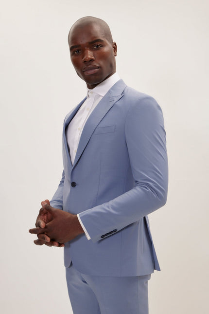 Men's Italian Super 120s Merino Wool Single-Breasted Suit - Monument Grey Ish Blue | Ron Tomson