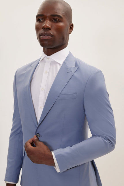 Men's Italian Super 120s Merino Wool Single-Breasted Suit - Monument Grey Ish Blue | Ron Tomson