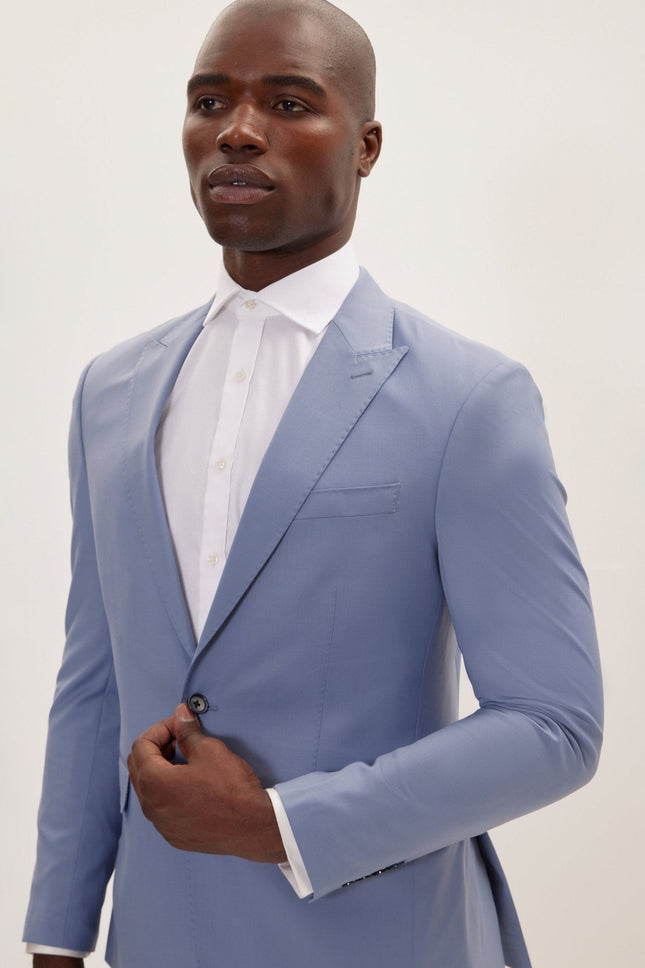 Italian Super 120s Merino Wool Single-Breasted Suit - Monument Grey Ish Blue